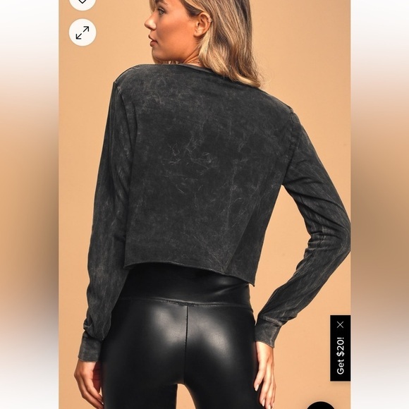 Lulus Cropped Faded Call The Shots Black Long Sleeved Tee Shirt size Medium - Picture 11 of 11